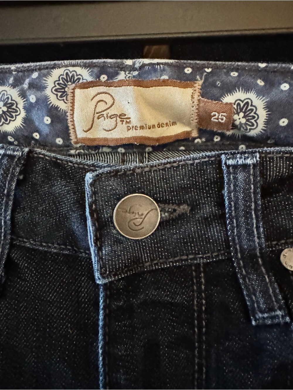 PAIGE Faded Dark Blue Flare Jeans - Picture 7 of 7